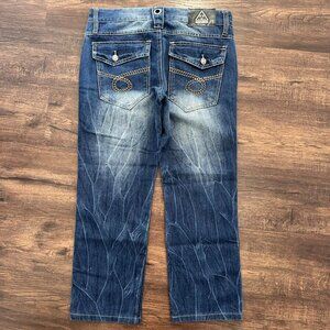 VIRUS Cyber Y2K Low Rise Flame Fade Baggy Jeans - Size 30